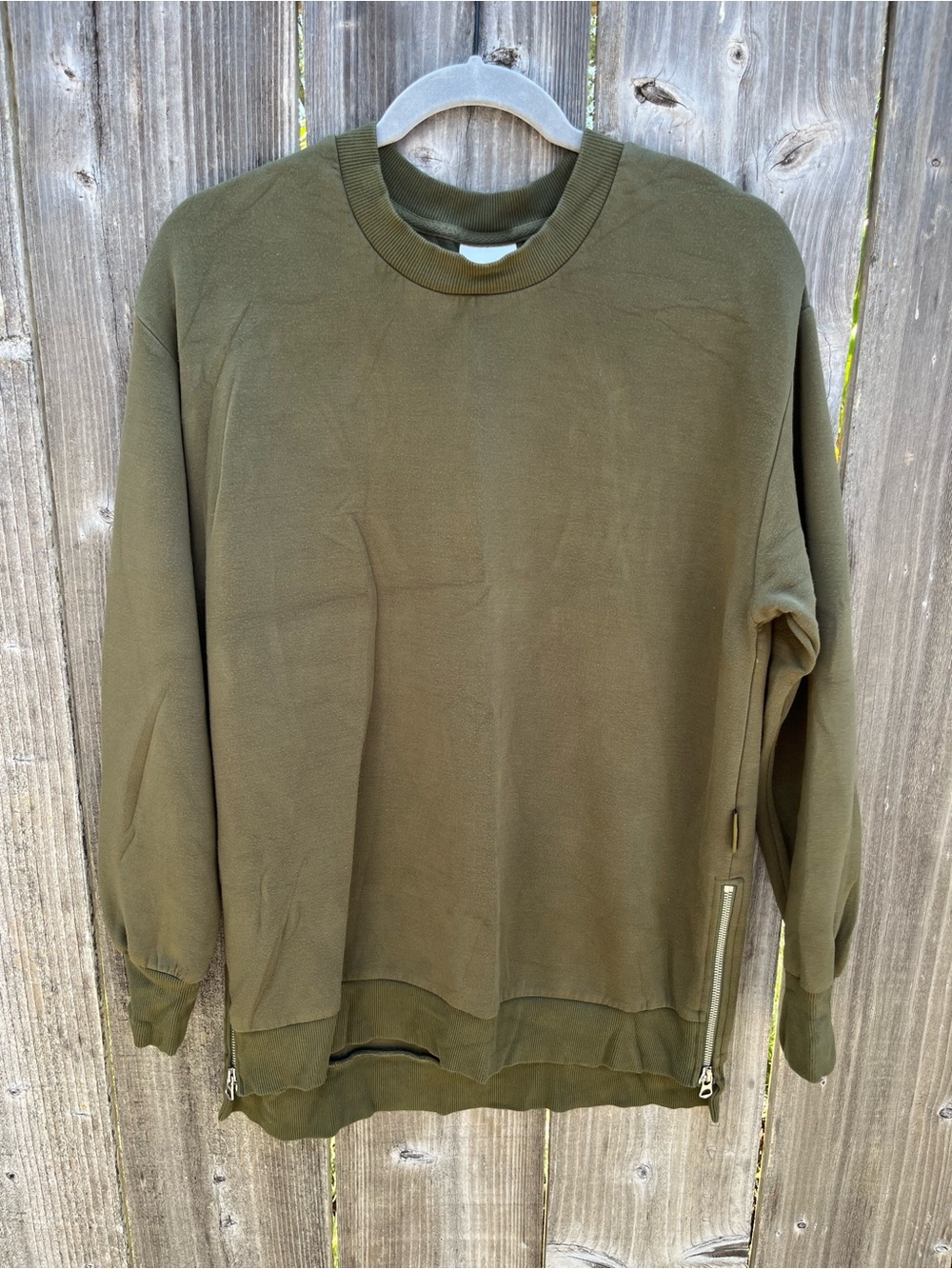 Varley Olive Crewneck Sweatshirt with Side Zips